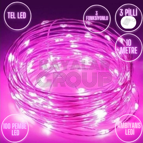 10 Metre Pembe Peri Tel Led Animasyonlu