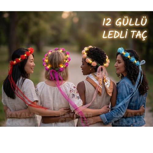 12 Güllü Çiçek Taç Ledli