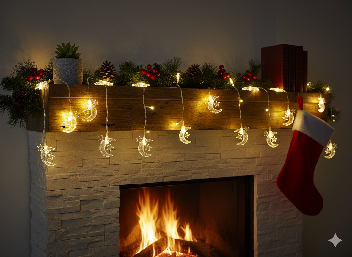 1,5 metre 1ay 3yıldız 2 pilli led 