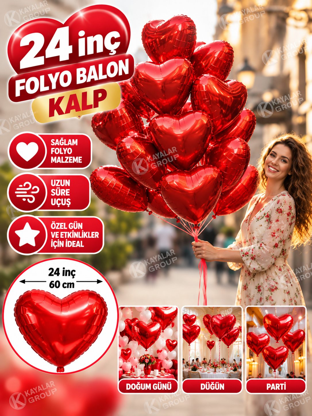 24 İnç Folyo Balon Kalp 