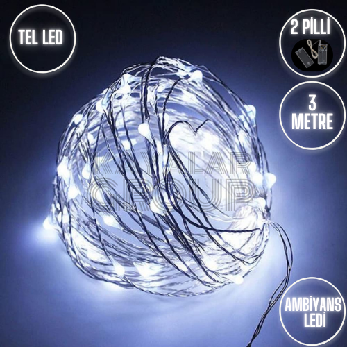 3 M Beyaz Peri Led Tel Led 2 Pilli