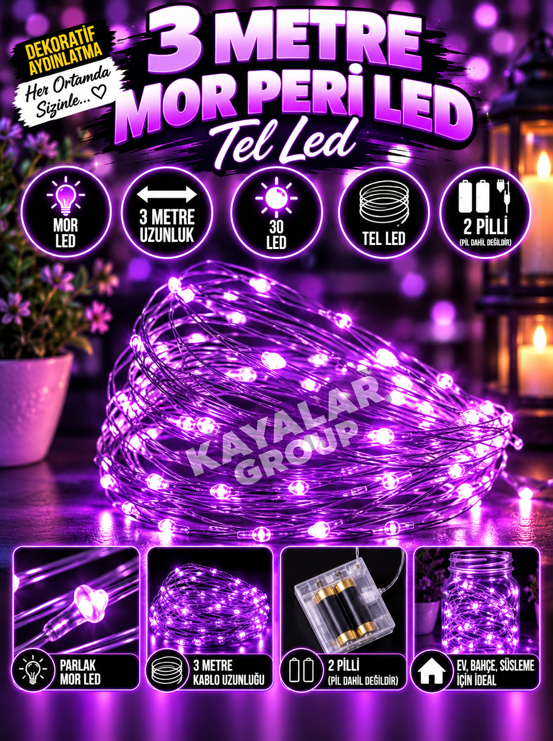 3 M Mor Peri Led Tel Led 2 Pilli