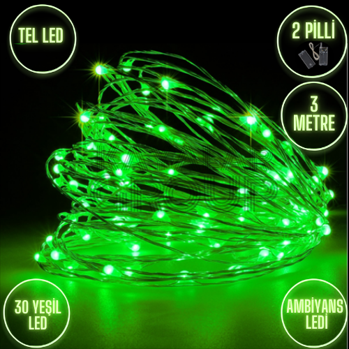 3 M Yeşil Peri Led Tel Led 2 Pilli