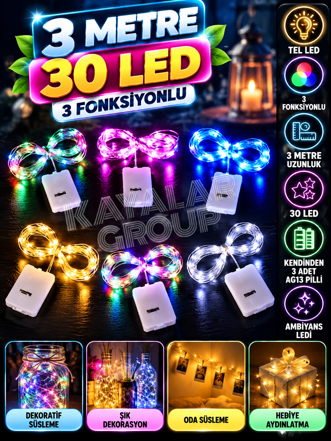 3 Metre Mini Peri Led Fonksiyonlu