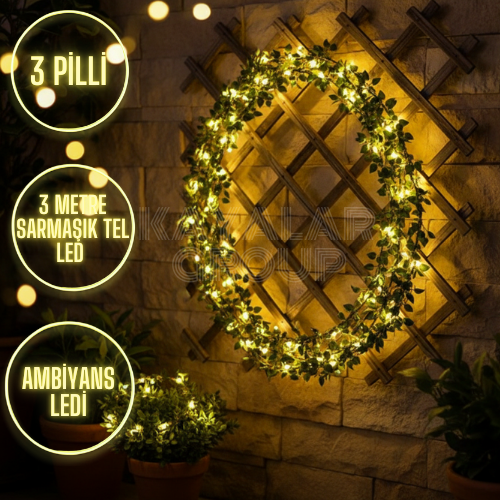 3 Metre Sarmaşık Yaprak Tel Led 