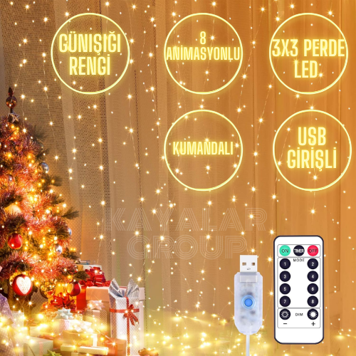 3X3 Günışığı Perde Led 8 Animasyonlu Usb Girişli