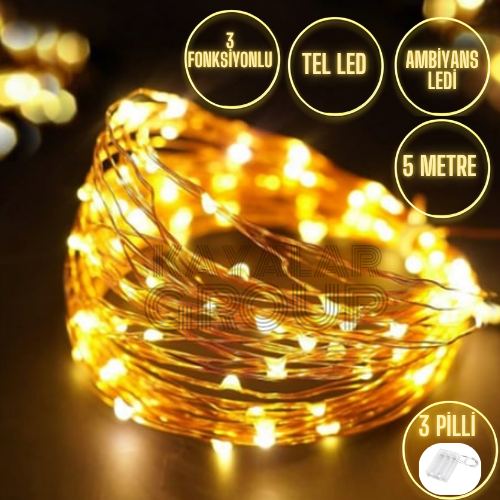 5 M Gün Işığı Peri Led Tel Led 3 Pilli Fonk