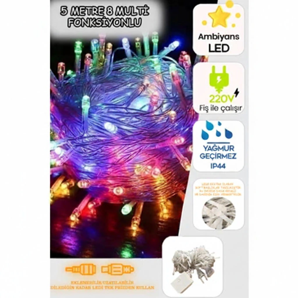 5 Metre Fişli Kablo Pirinç Rgb Led