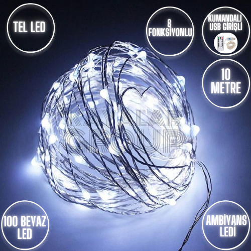 8 Modlu Usb Li Kumandalı 10 M Peri Led Beyaz