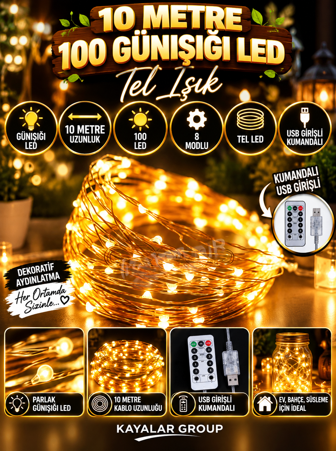 8 Modlu Usb Li Kumandalı  10 M Peri Led Günışığı