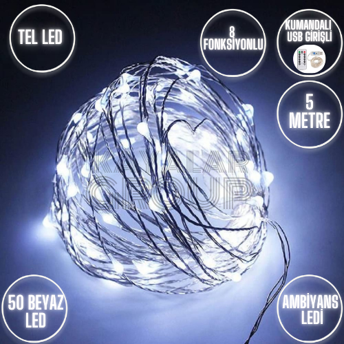 8 Modlu Usb Li Kumandalı 5 M Peri Led Beyaz