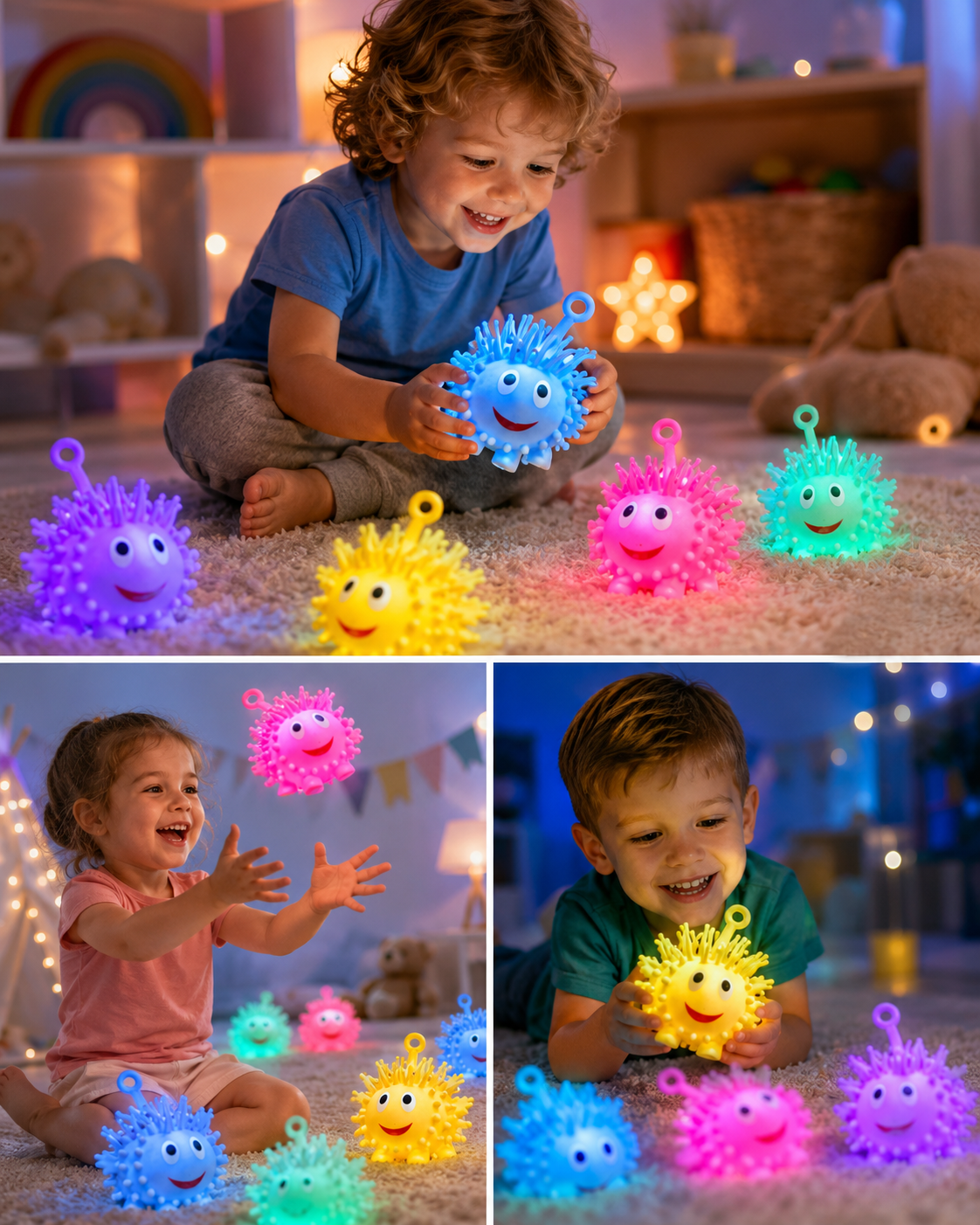Emojili Işıklı İpli Kirpi Top