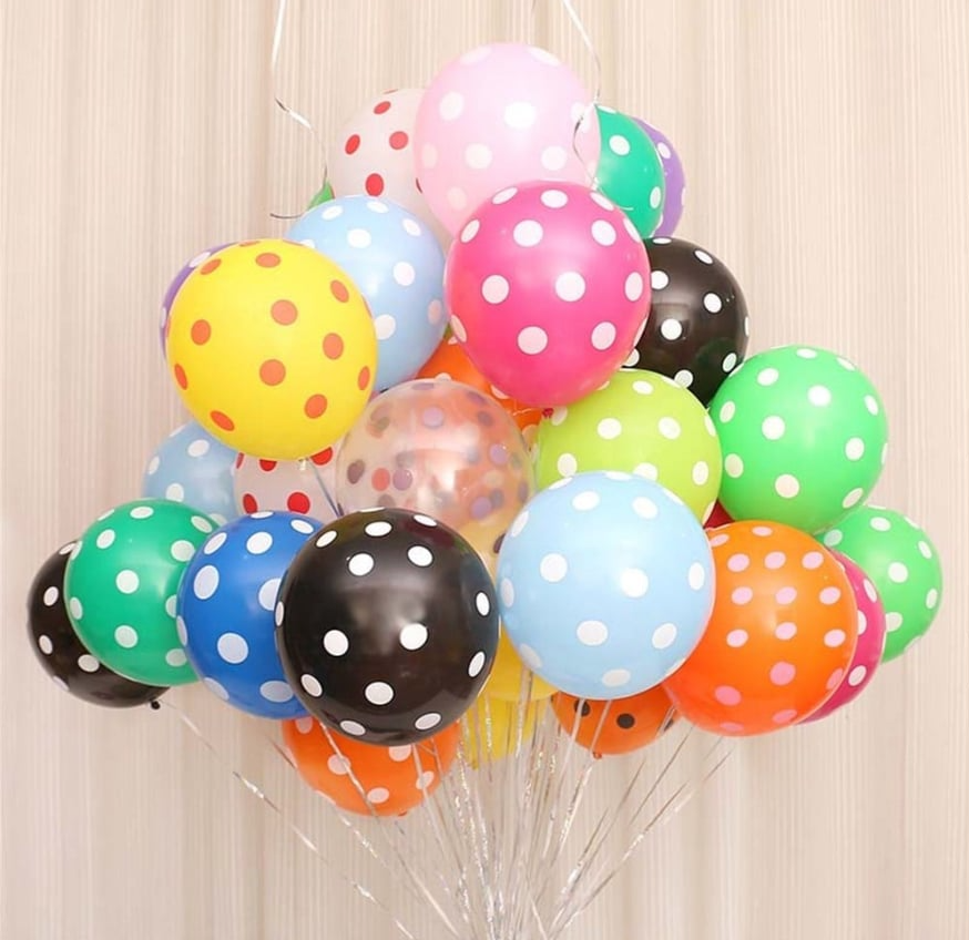 Gemar Puantiyeli Karışık Renkli Parti Balonu - 100 Adet