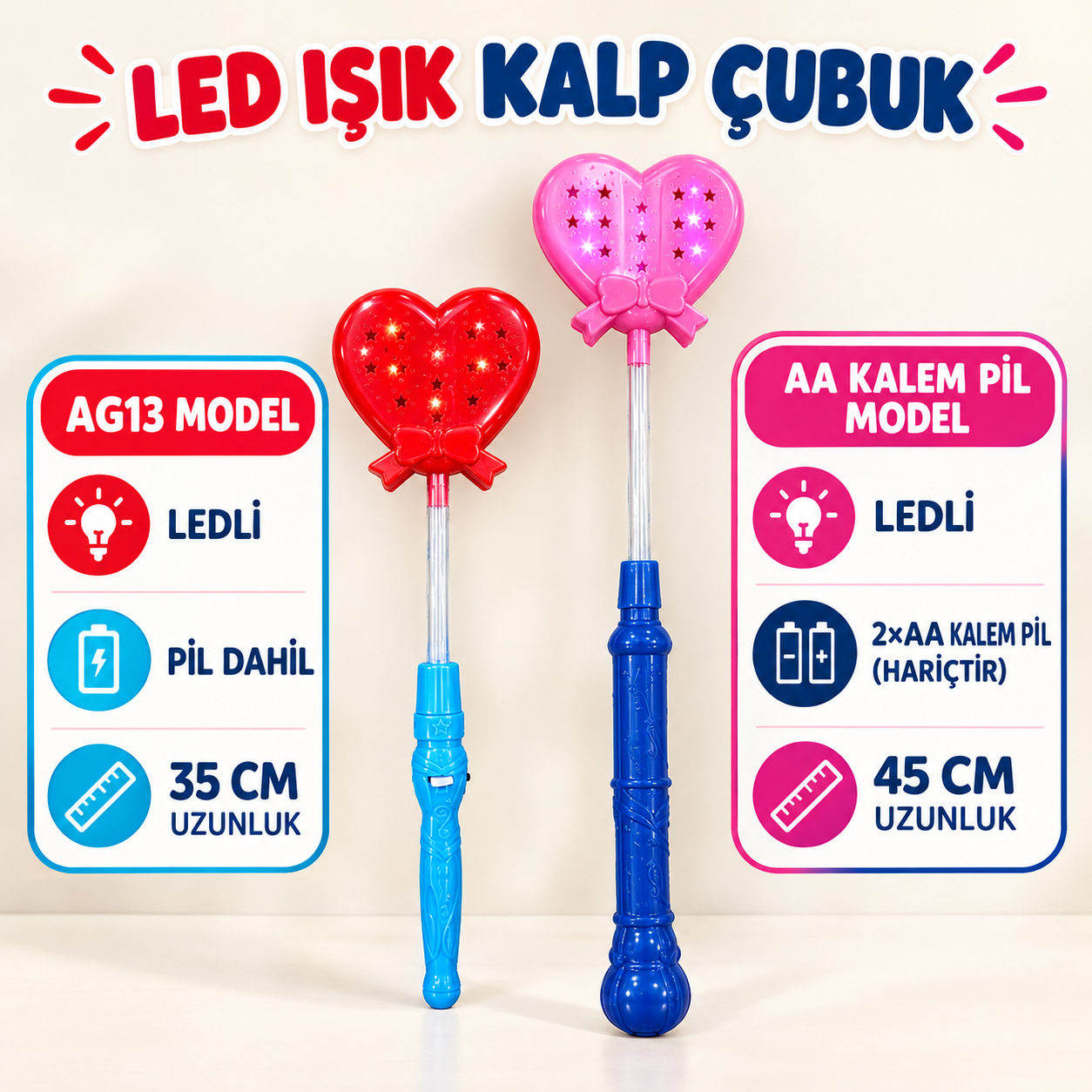 Kalp Ledli Çubuk Oyuncak Pilli