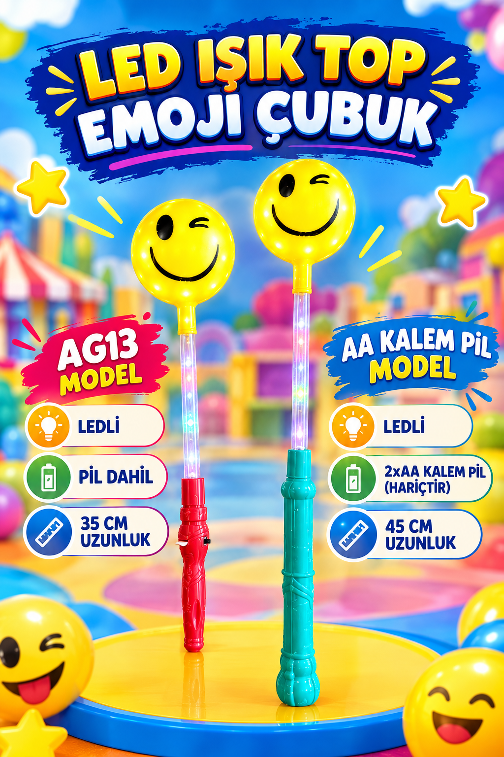 Top Emoji Ledli Oyuncak