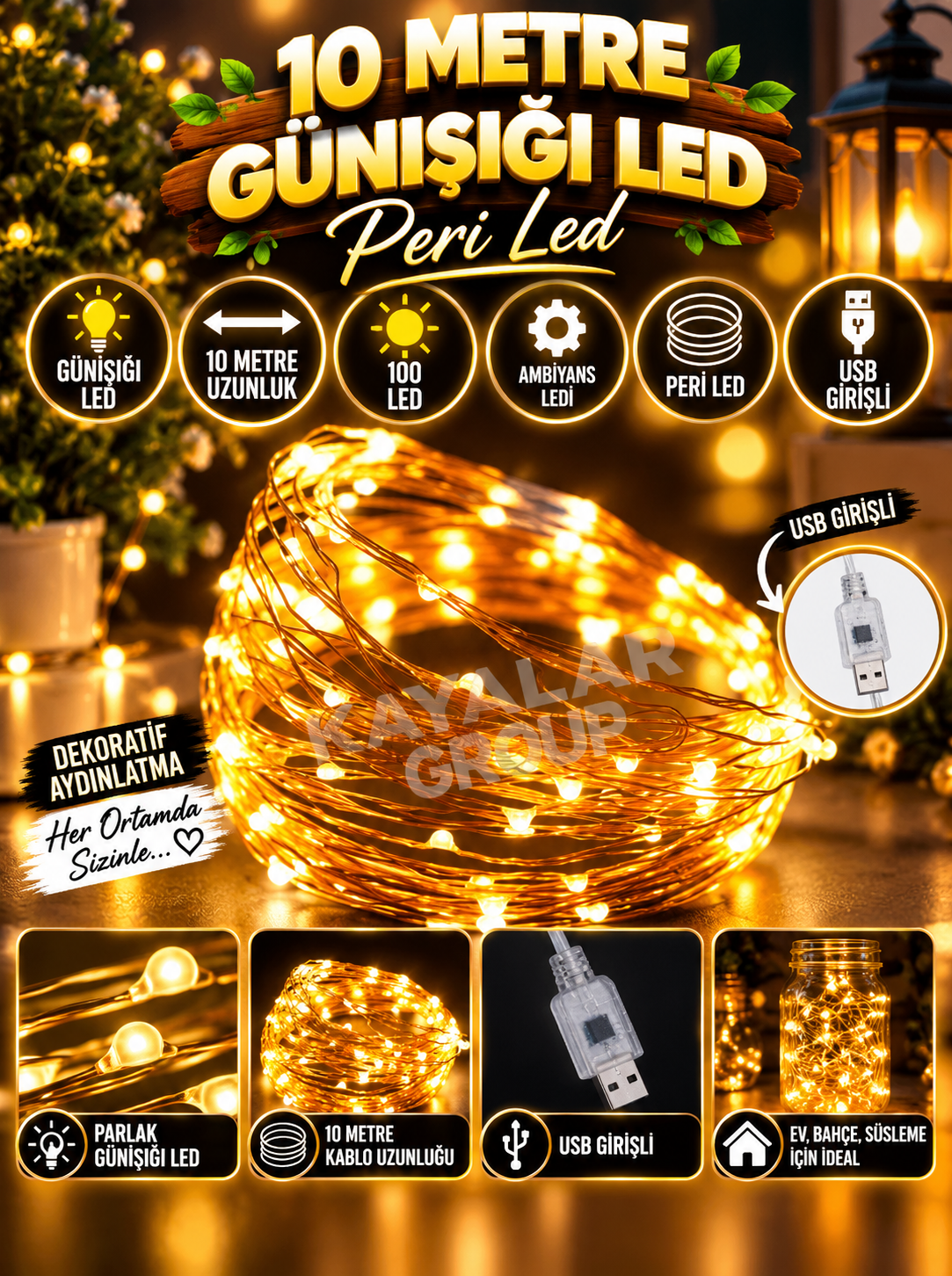 Usb 10 Metre Gün Işığı Peri Led