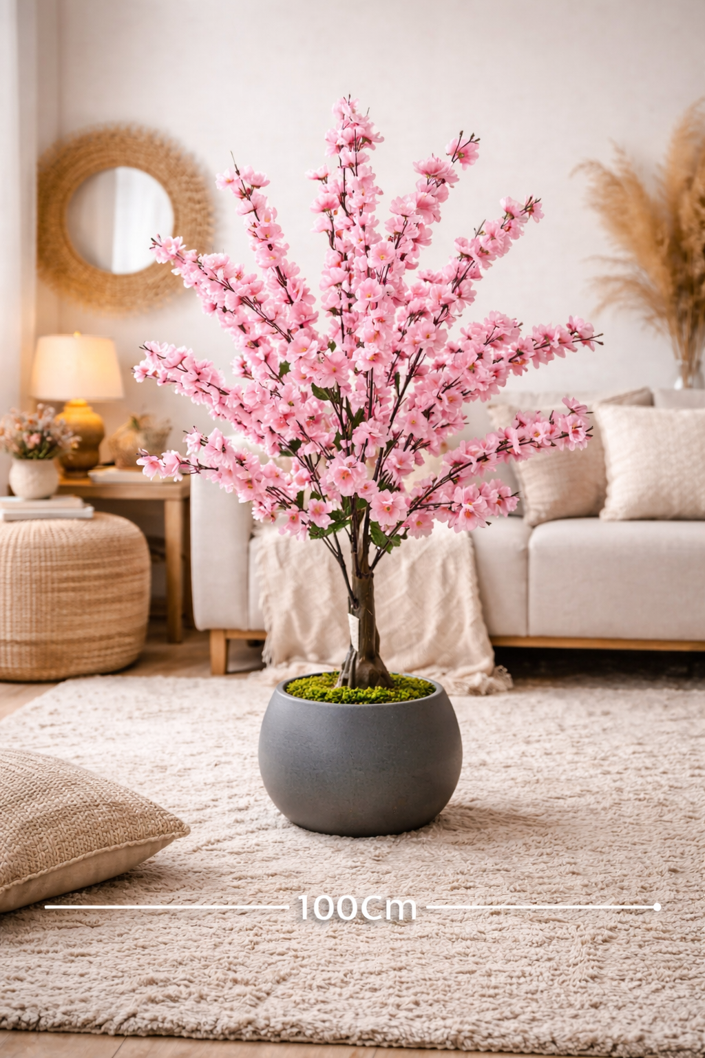 Yapay Ağaç Japon Kiraz Çiçeği Hazır Gövdeli Bahardalı Ağacı 100cm Sakura Çiçeği saksılı 