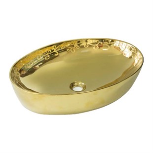 Euroser ® IH-425-G04 Tezgah Üstü Kenar Dekorlu Altın Çanak Lavabo