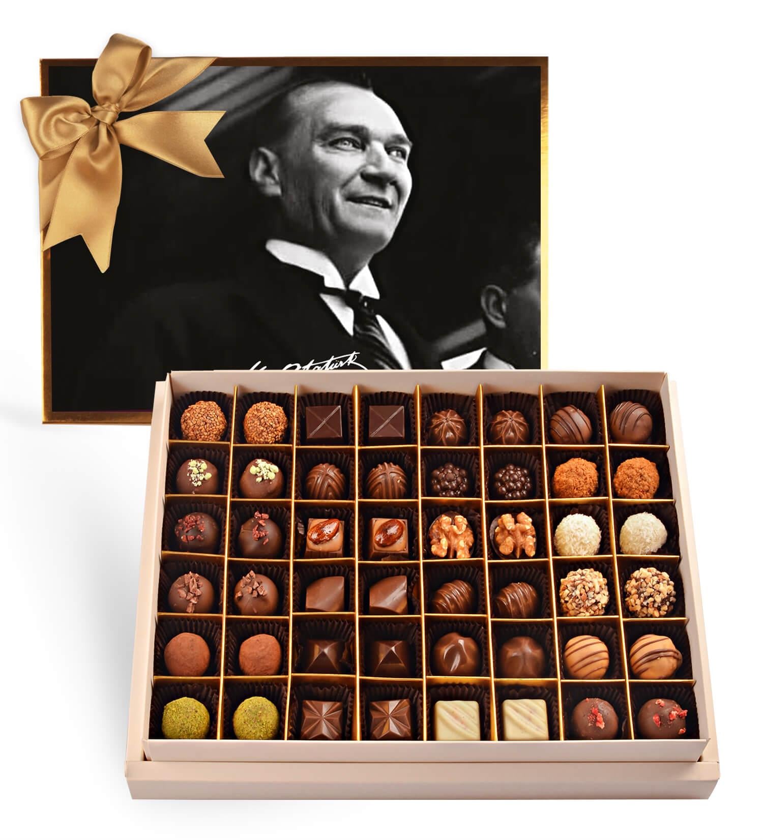 Atatürk ve İmzası | 24 Çeşitli Artisan & Trüf Çikolata 48'li