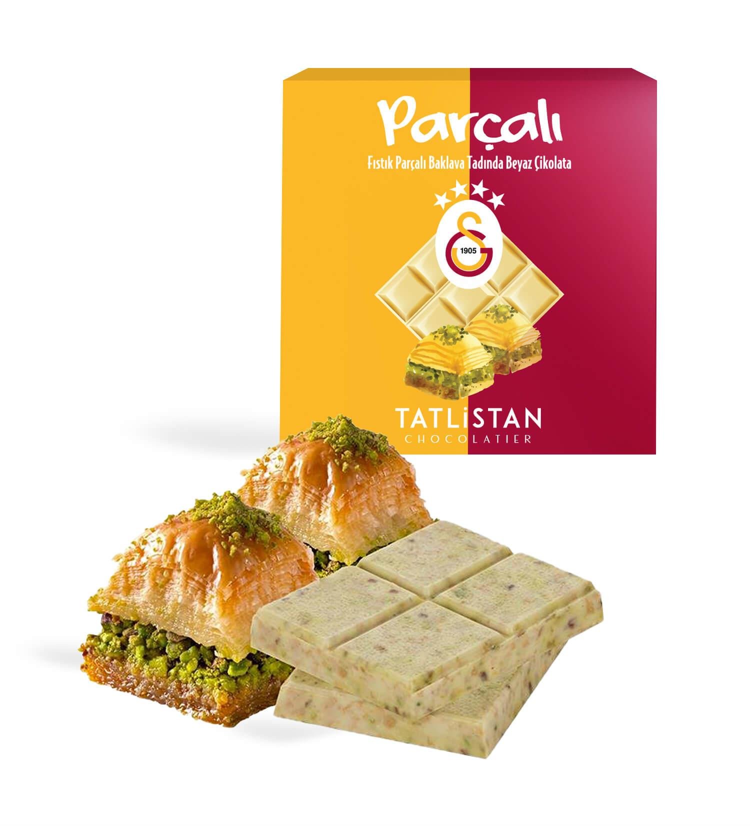 Galatasaray | Parçalı - Baklava Tadında Fıstıklı Beyaz Tablet Çikolata