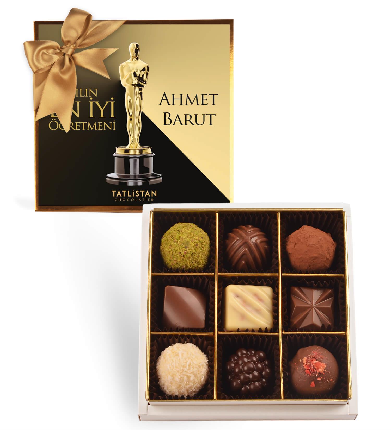 Kişiye Özel İsimli Yılın En İyi Öğretmeni | 9 Çeşitli Artisan Çikolata 9'lu