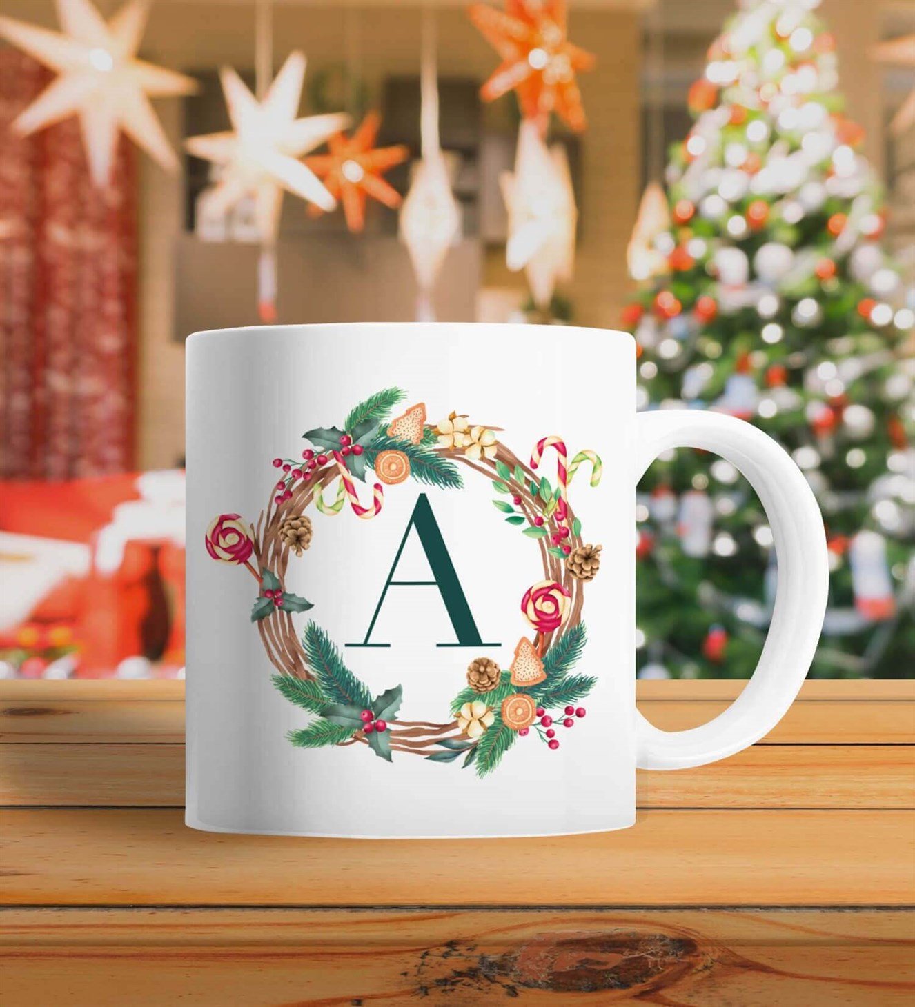 Çamlı ve Kokinalı Baş Harfli Yılbaşı Hediyesi Kupa Bardak