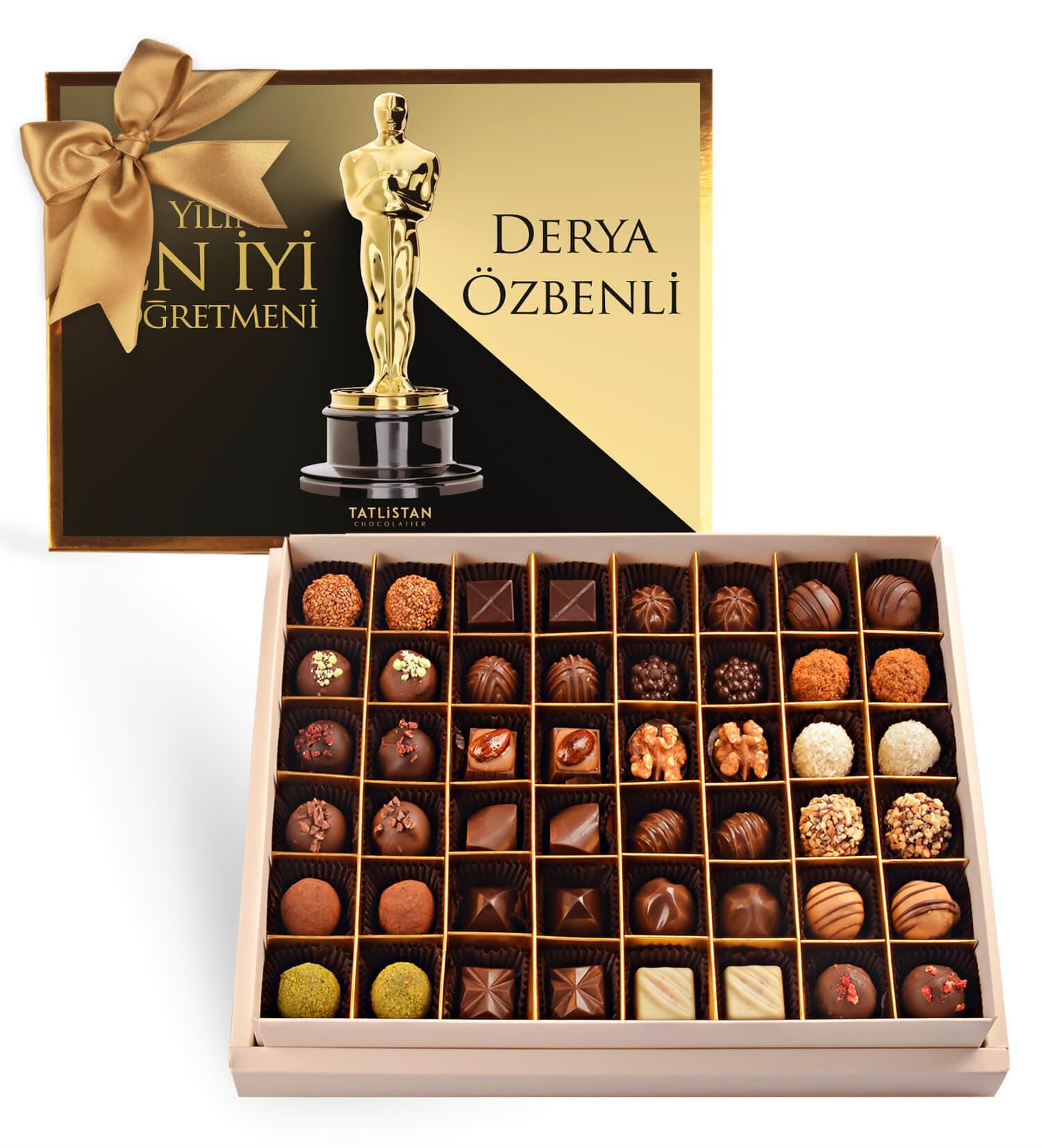 Kişiye Özel İsimli Yılın En İyi Öğretmeni | 24 Çeşitli Artisan & Trüf Çikolata 48'li