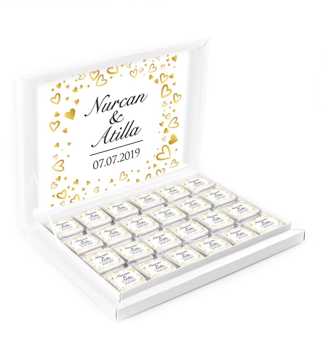 Gold Kalpler İsimli ve Tarihli Kutulu Söz & Nişan Çikolatası