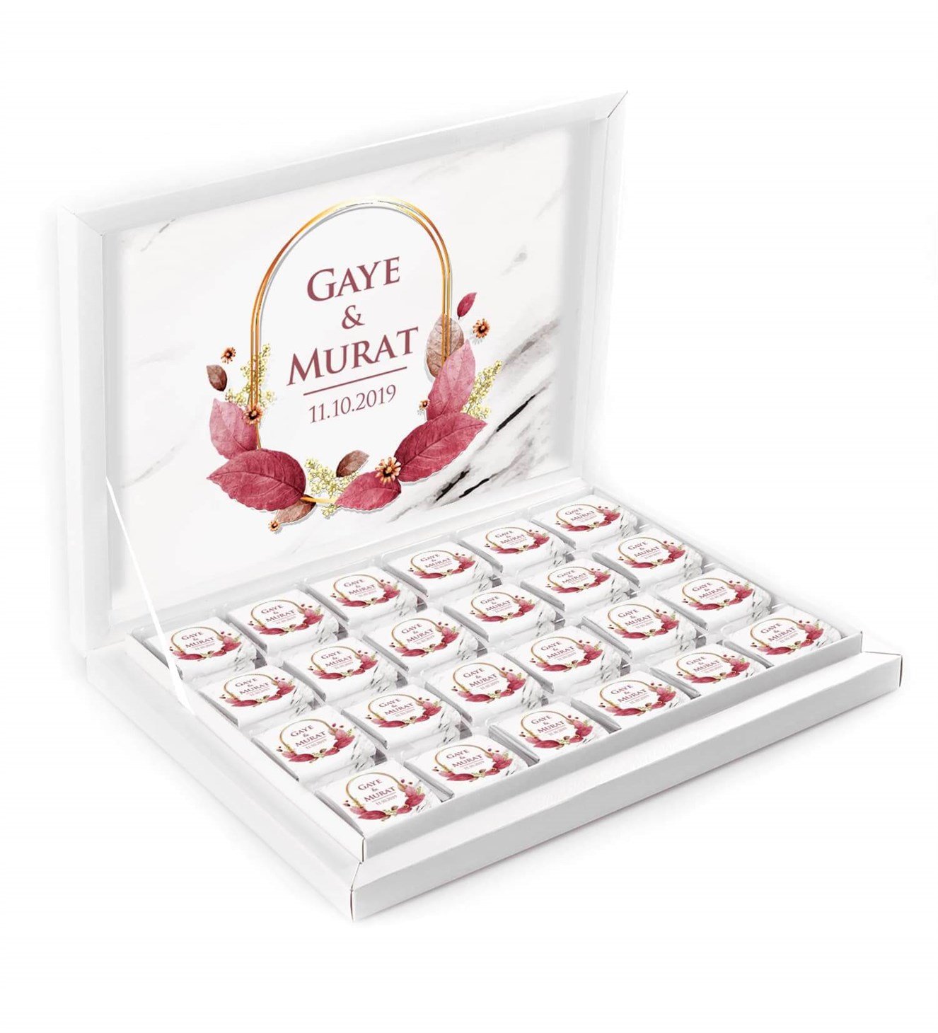 Gül Kurusu İsimli ve Tarihli Kutulu Söz & Nişan Çikolatası