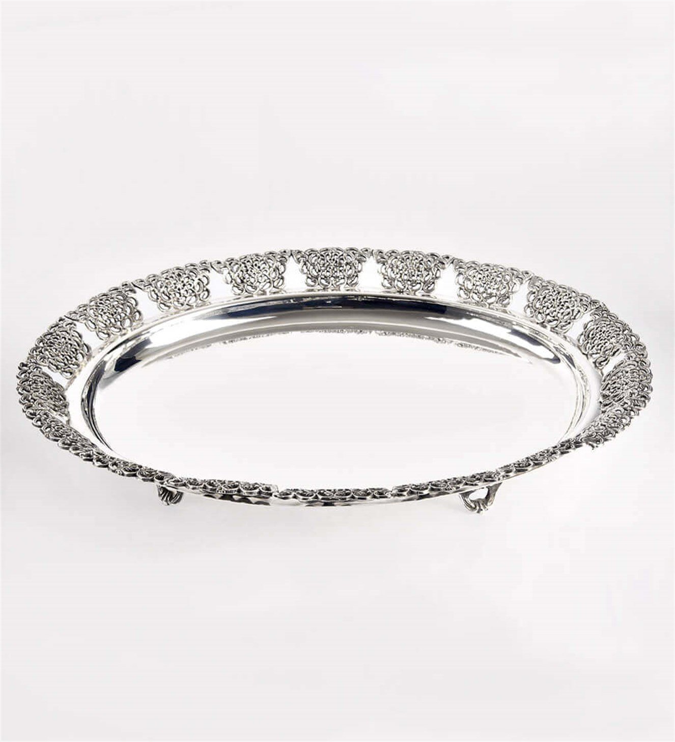 Gümüş Kaplama Dantel Motifli Söz & Nişan Tepsisi