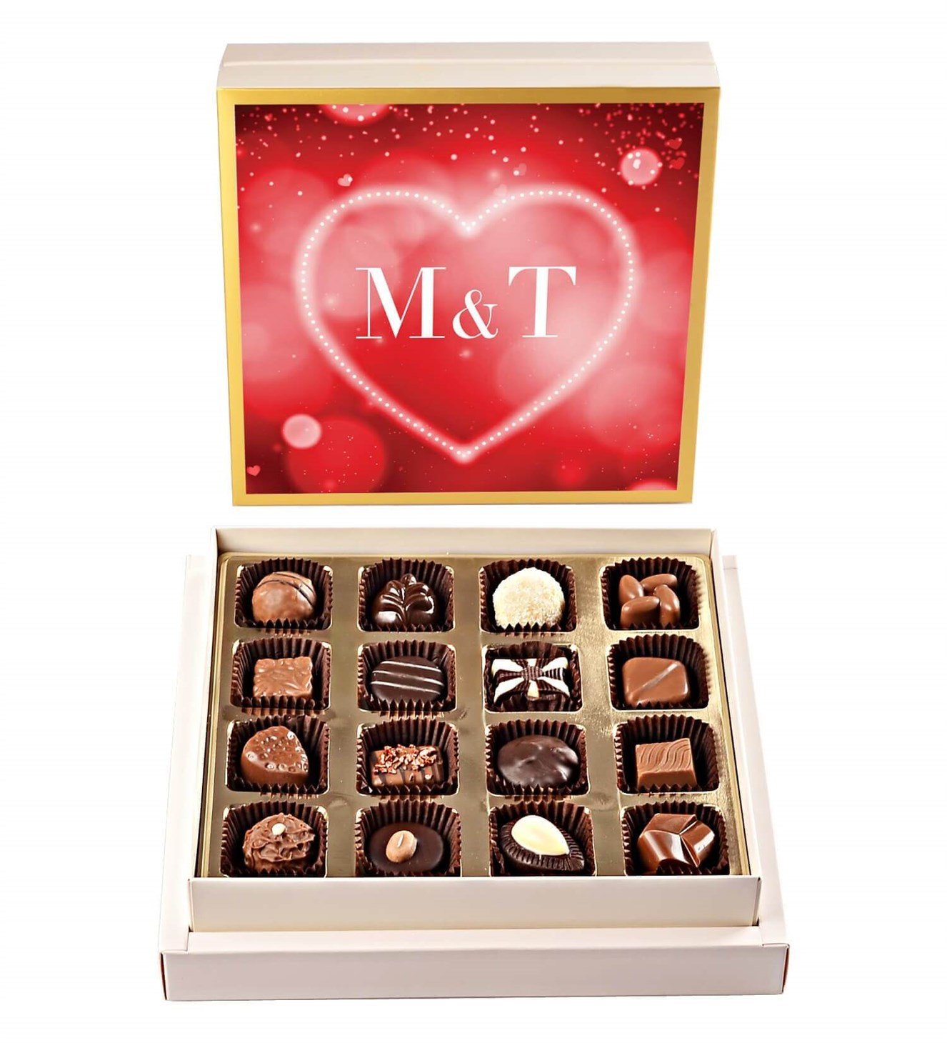İsim Baş Harfli Özel Kalp Tasarımlı Kutuda Spesiyal Çikolata 16'lı