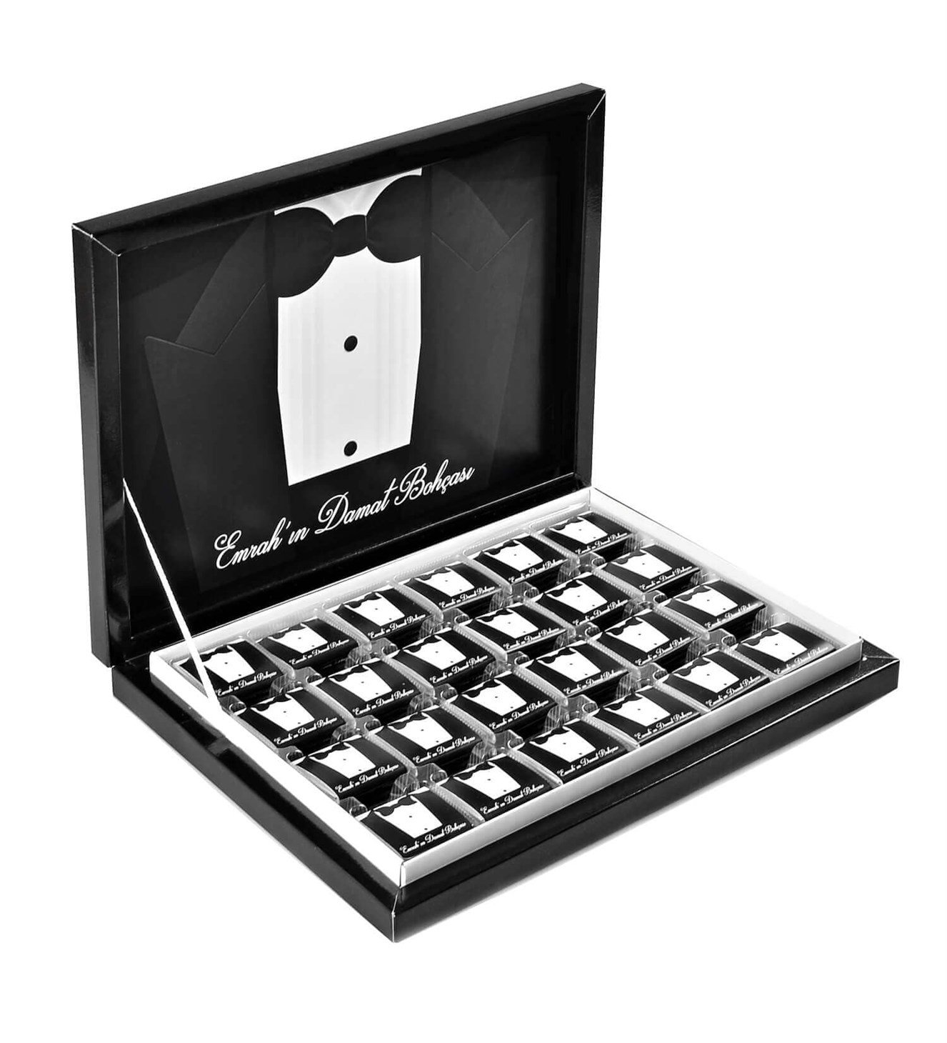 İsme Özel Damat Bohçası Siyah Kutulu 48'li Çikolata