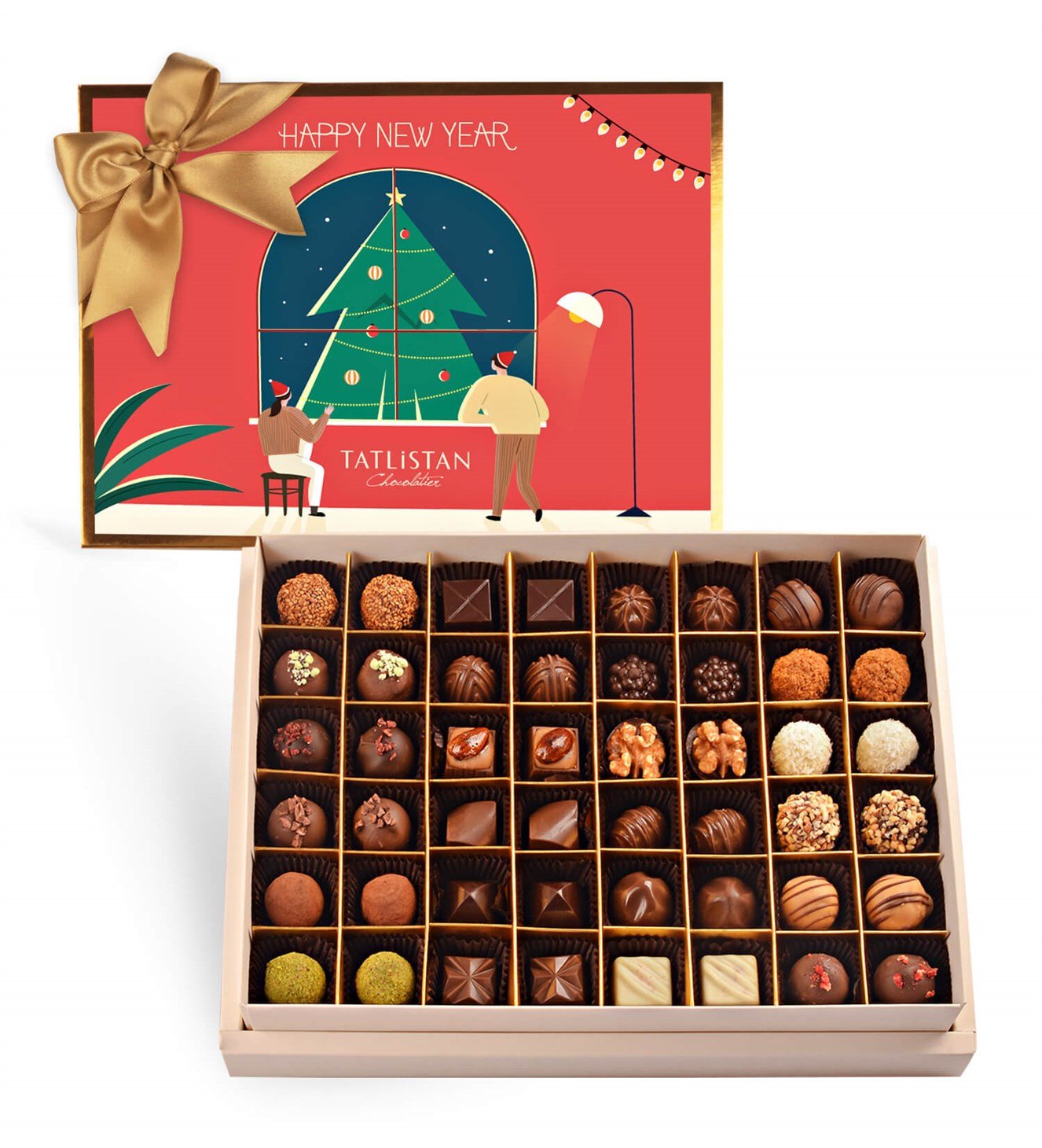 Penceredeki Yılbaşı Ağacı 24 Çeşitli Artisan ve Trüf Çikolata 48'li