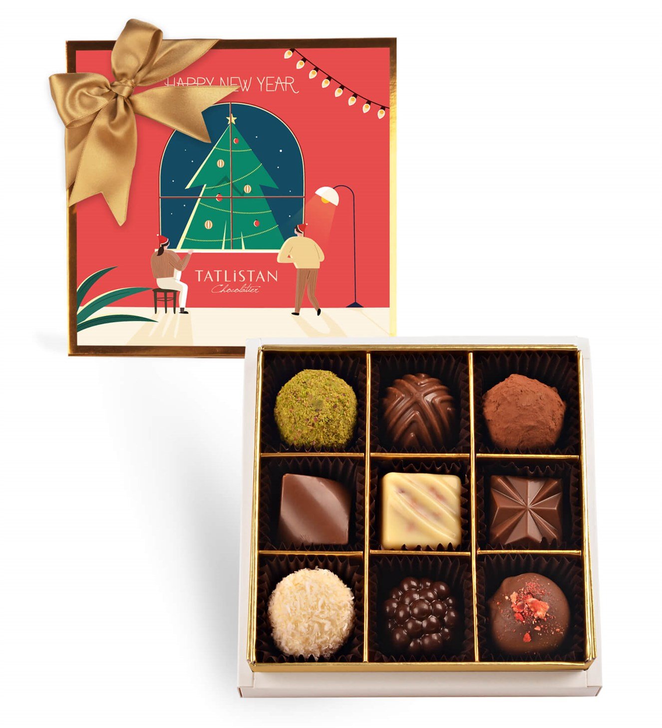 Penceredeki Yılbaşı Ağacı 9 Çeşitli Artisan ve Trüf Çikolata 9'lu