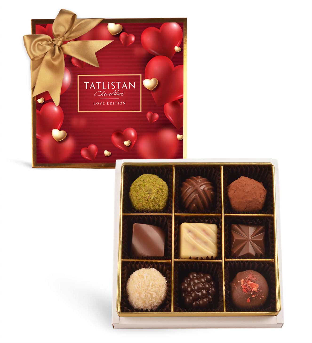 Red&Gold Kalp Tasarımlı 9 Çeşitli Artisan Çikolata 9'lu