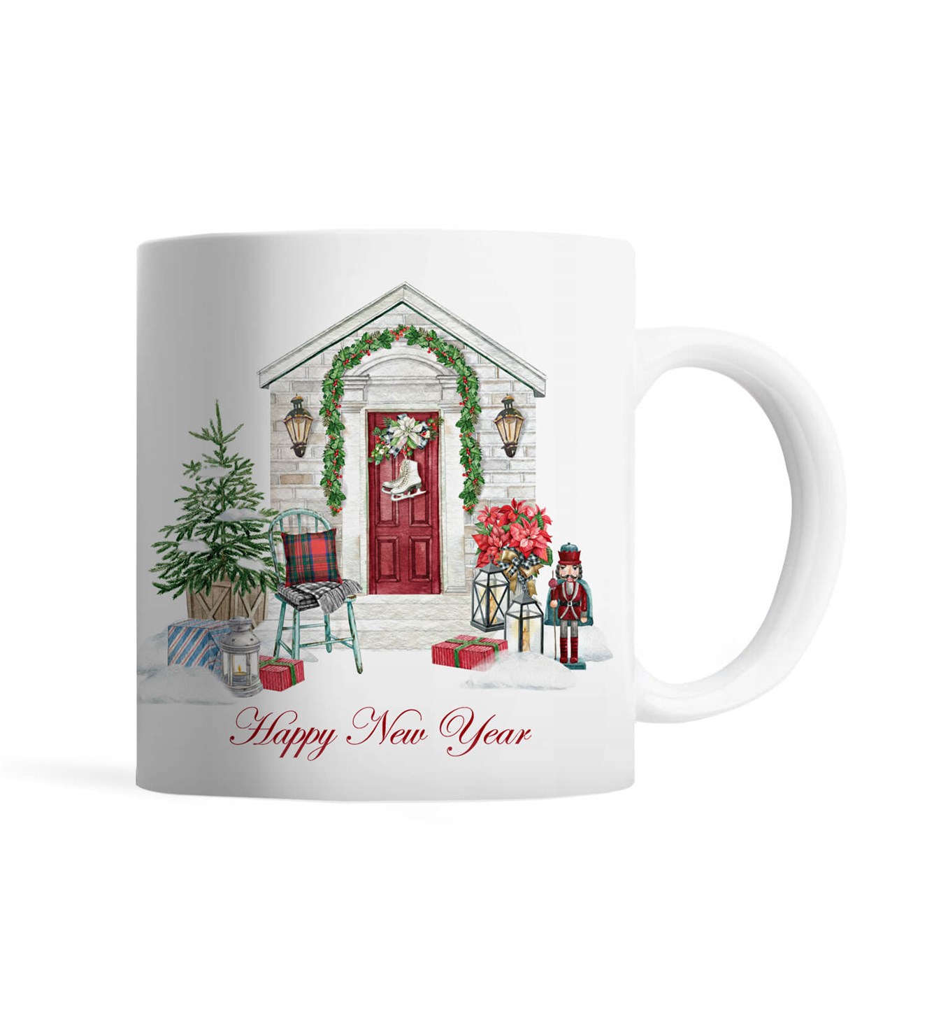 Yılbaşı Süslü Ev Kupa Bardak