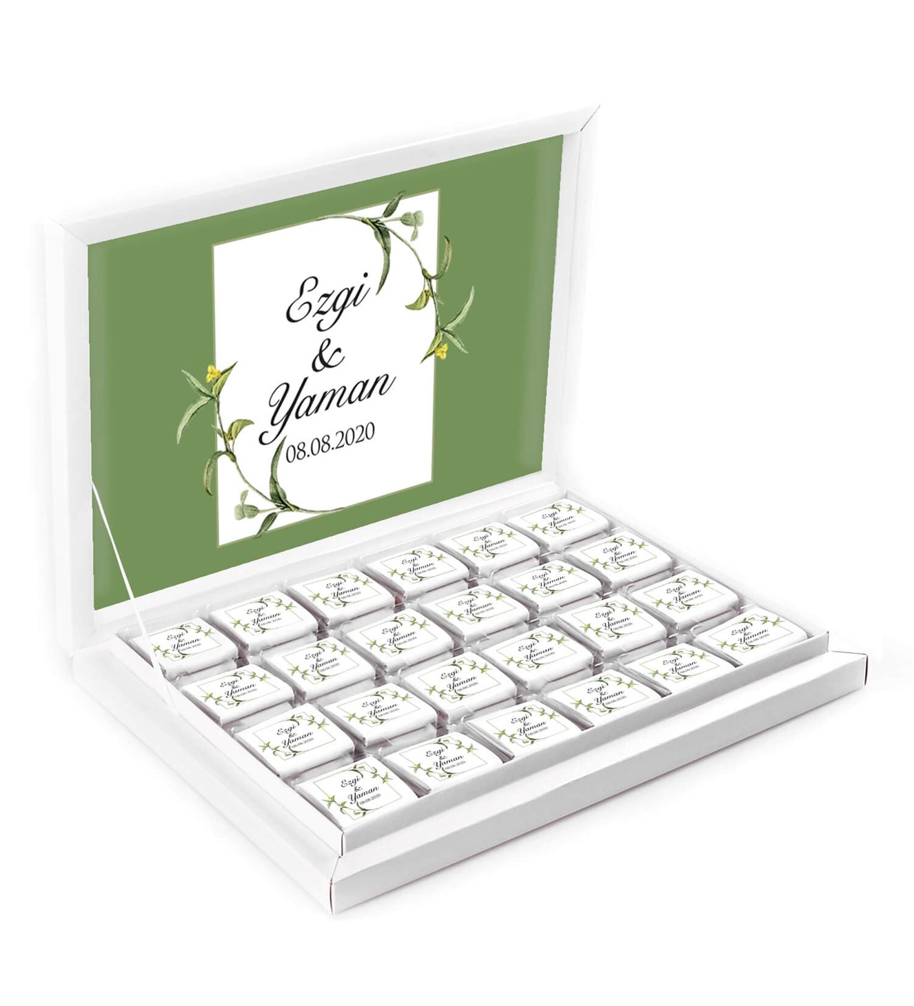 Zarif Dallar İsimli ve Tarihli Kutulu Söz & Nişan Çikolatası