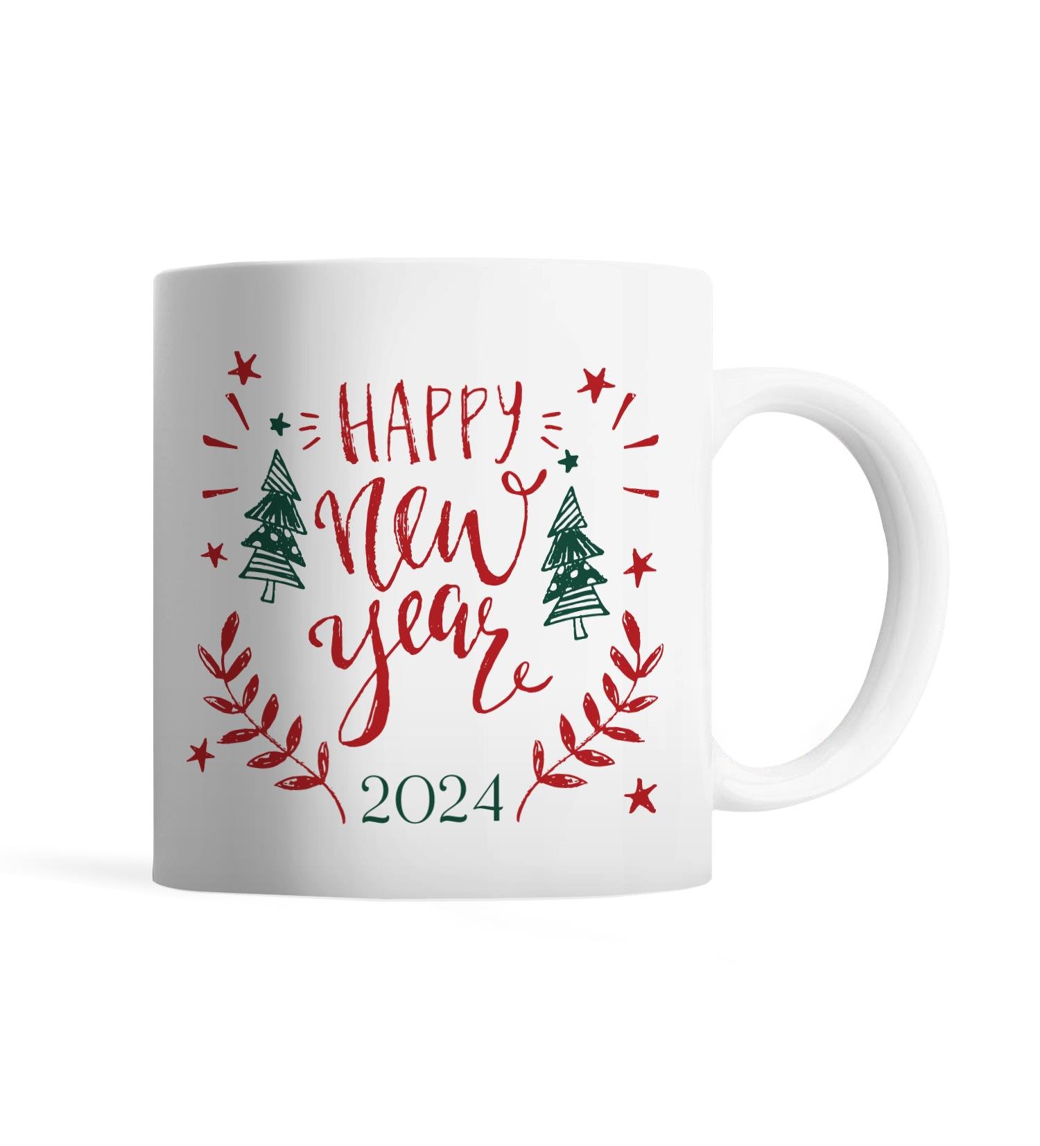 Happy New Year ve Ağaçlar Hediye Kupa Bardak