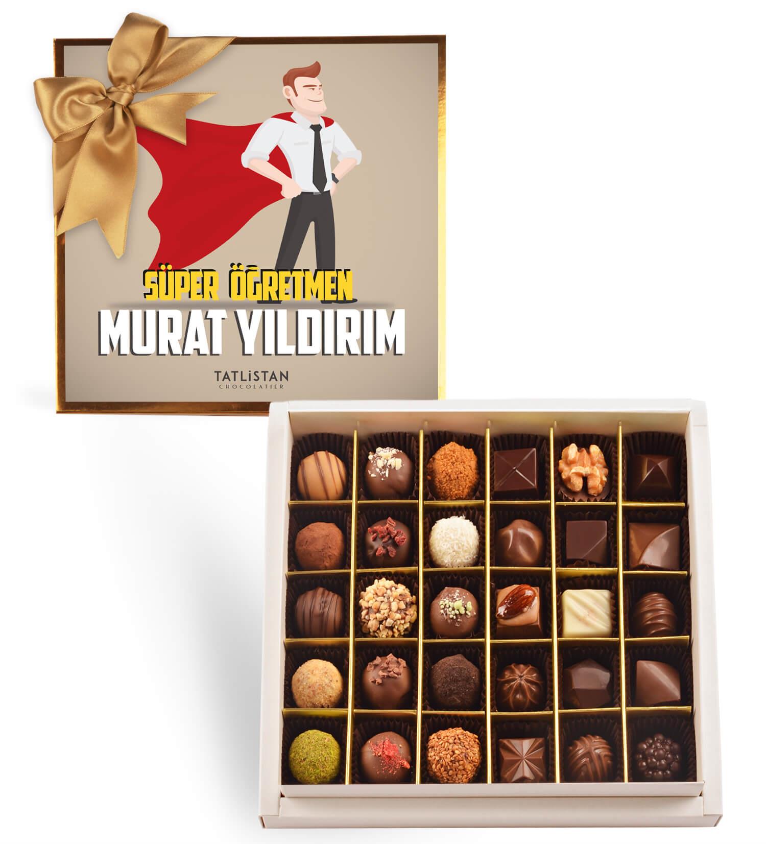 Kişiye Özel Süper Öğretmen | 30 Çeşitli Artisan Çikolata 30'lu