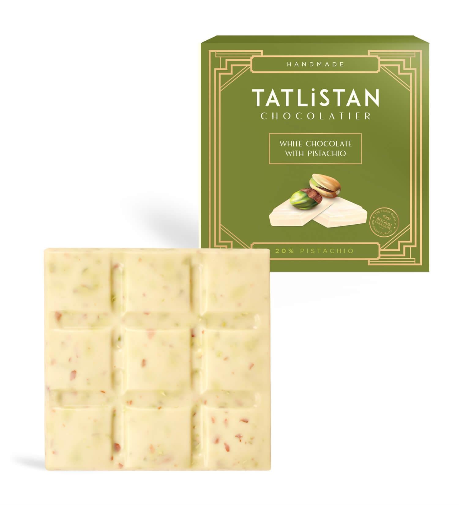 Fıstıklı Beyaz Kare Tablet Çikolata