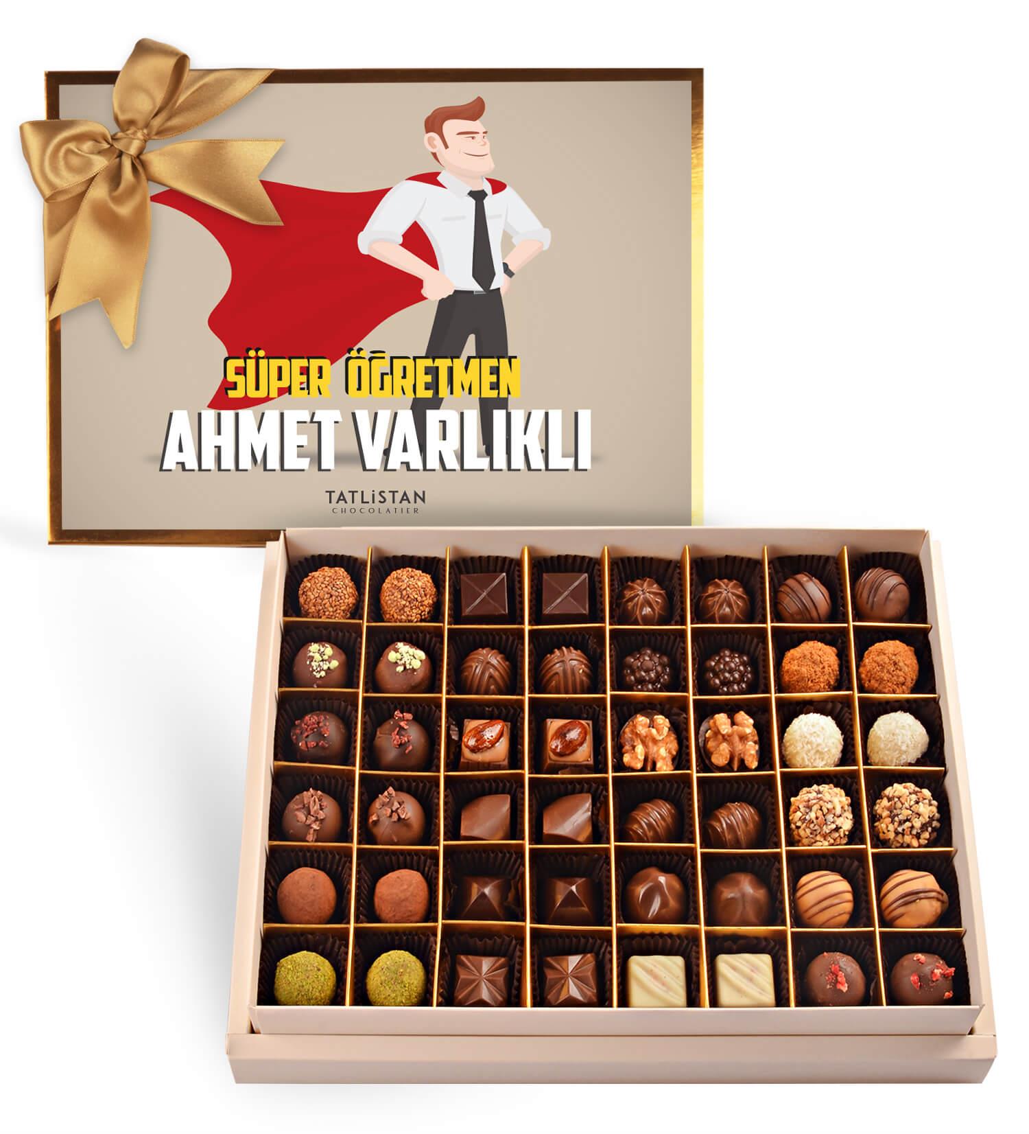 Kişiye Özel Süper Öğretmen | 24 Çeşitli Artisan & Trüf Çikolata 48'li