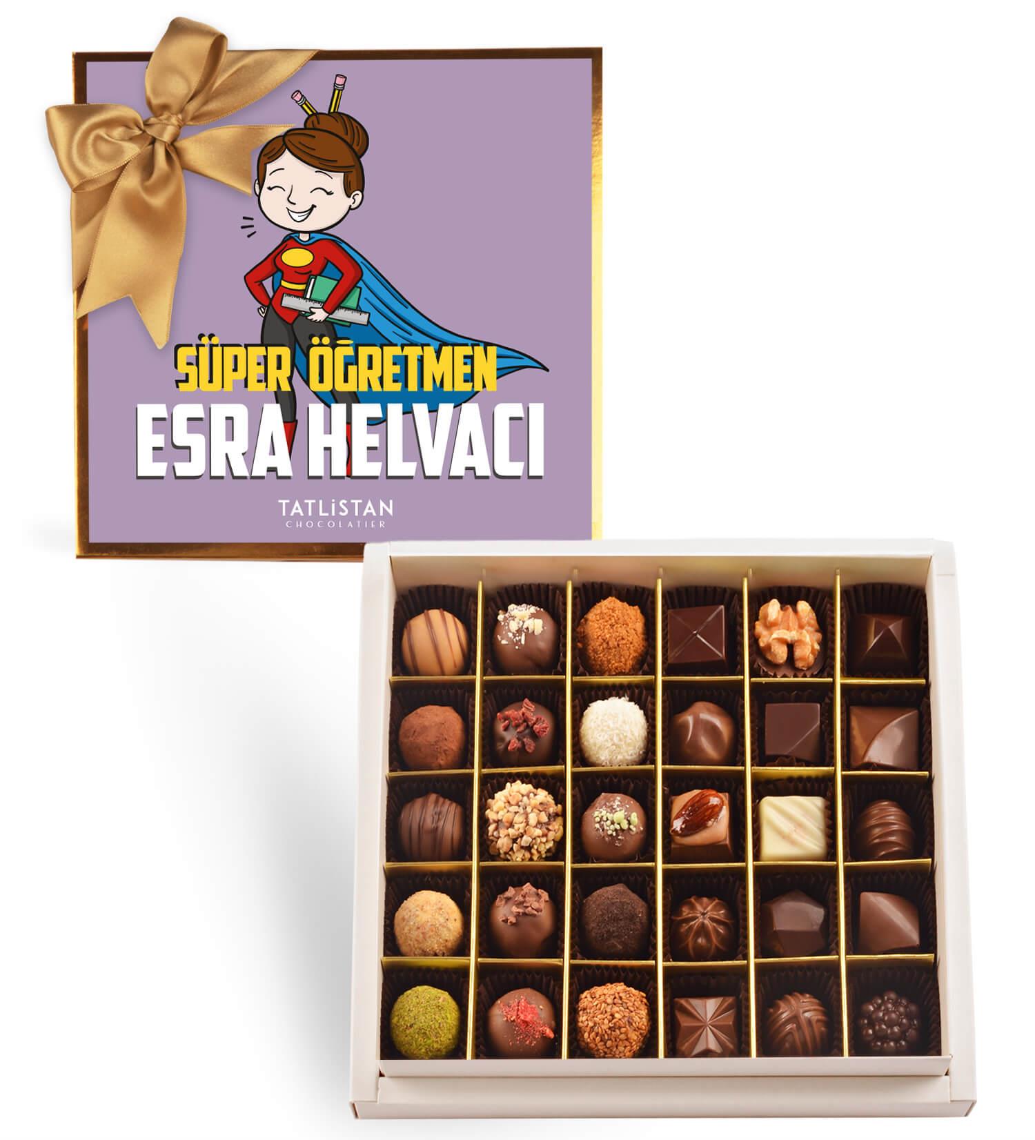 İsme Özel Süper Öğretmen | 30 Çeşitli Artisan Çikolata 30'lu