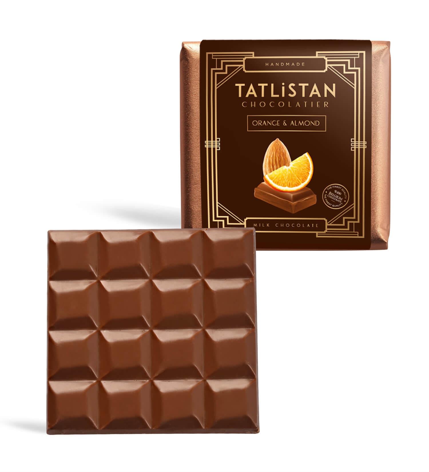 Portakal & Bademli Sütlü Kare Tablet Çikolata