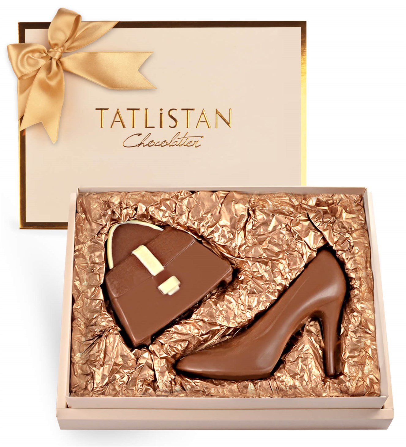 Beyaz Saplı Çanta ve Topuklu Ayakkabı Çikolatası