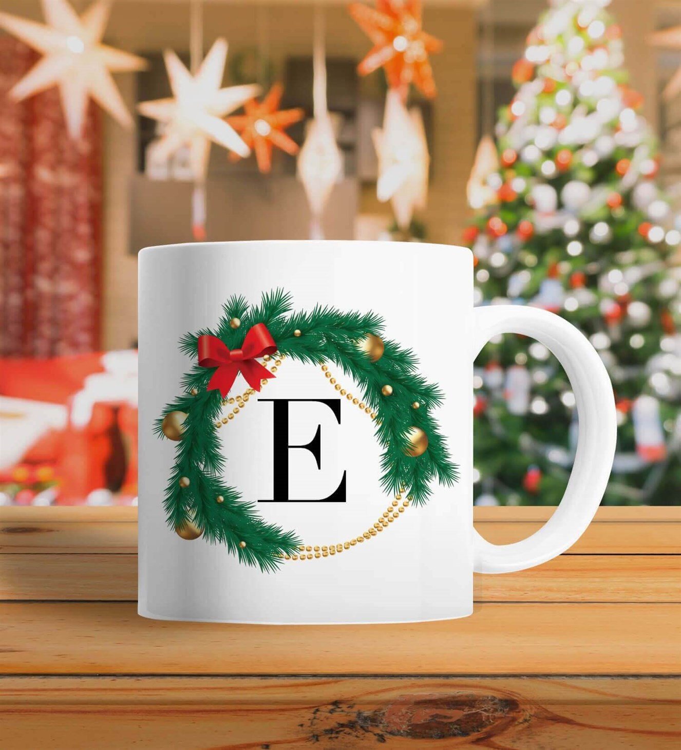 Çamlar ve Yılbaşı Topları Baş Harfli Hediye Kupa Bardak