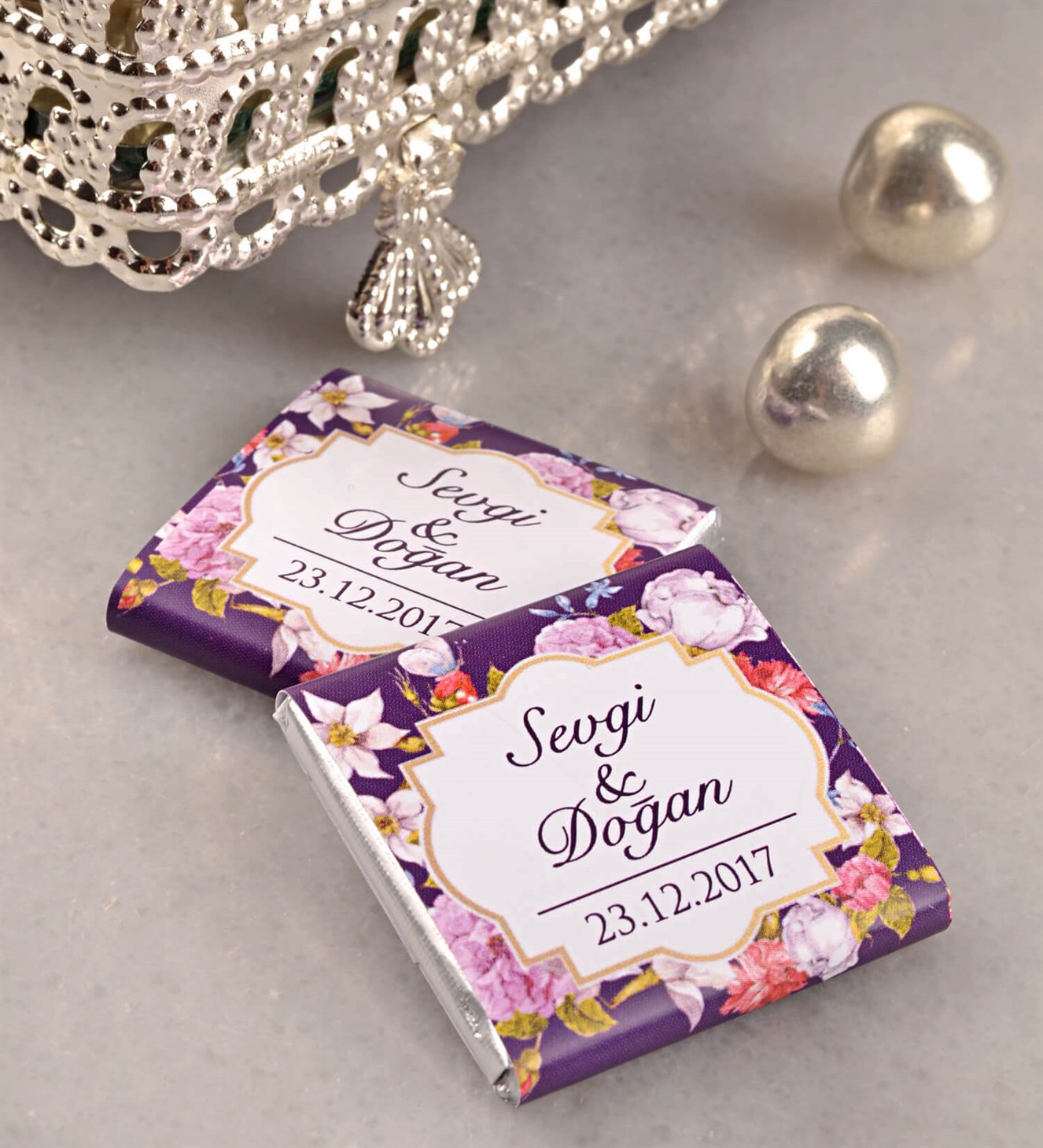 Çiçekli Mor İsimli Söz & Nişan Çikolatası