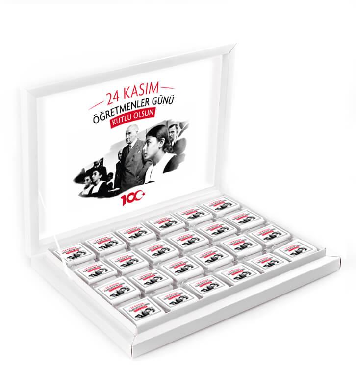 Atatürk'lü 100.Yıla Özel Öğretmenler Günü Sargılı Madlen Çikolata 48'li