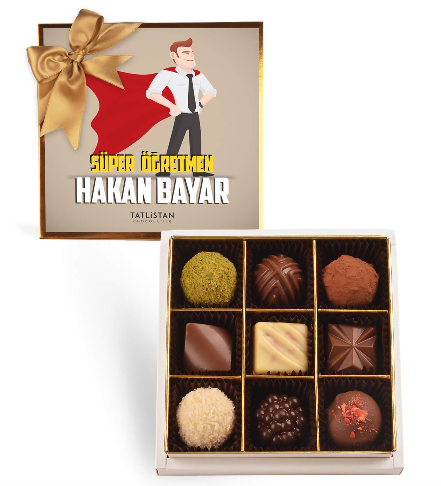 Kişiye Özel Süper Öğretmen | 9 Çeşitli Artisan Çikolata 9'lu