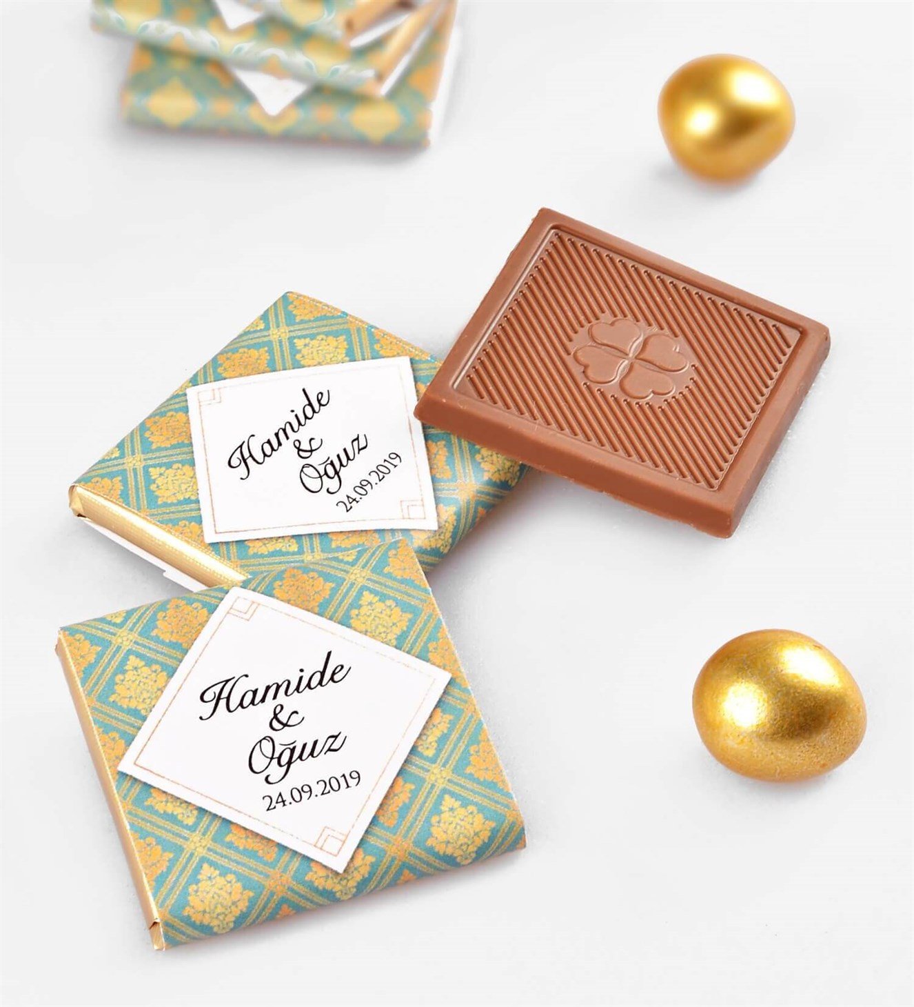Gold Desenli İsimli ve Tarihli 50 Adet Söz & Nişan Çikolatası