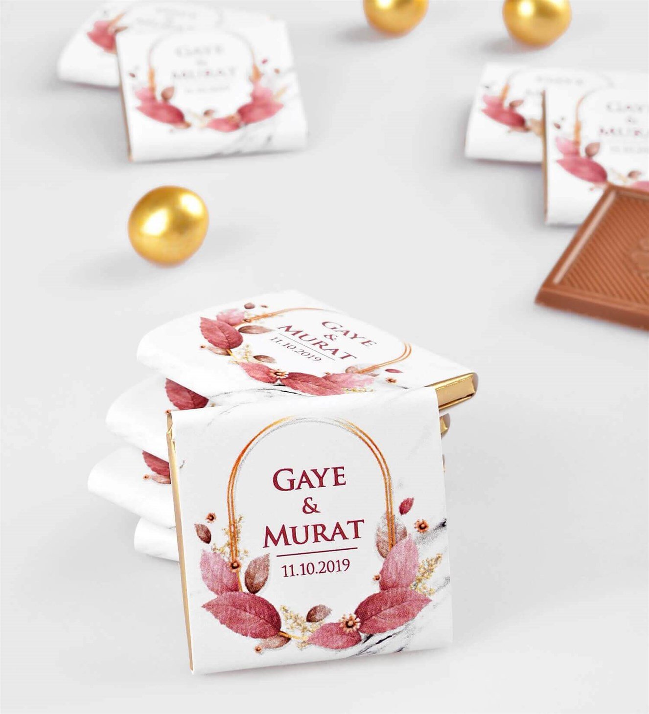 Gül Kurusu Çiçekli İsimli 50 Adet Söz & Nişan Çikolatası